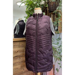 J. Jill Down L Tall Puffer Vest Burgundy Maroon Purple Side Zips Quilted Vented